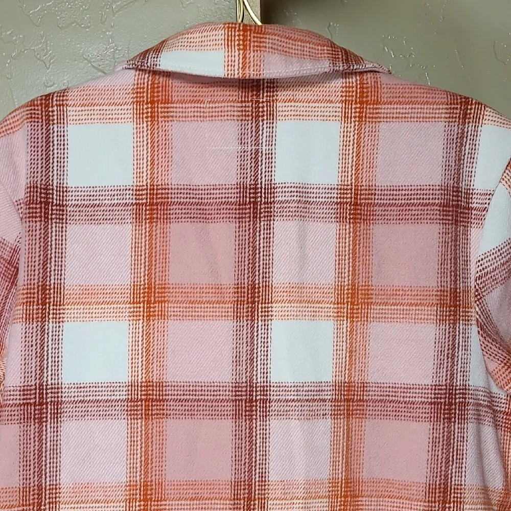 Old Navy Pink and Orange Peach Plaid Shacket Shirt Jacket Girls XL(14-16)
